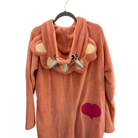 Rue 21 Dinosaur One Piece Pink Pajama Hooded Size XL Heart on Back Ugly PJs - Picture 10 of 10
